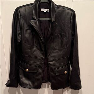 Derek Lam Black Leather Blazer with Gold Buttons